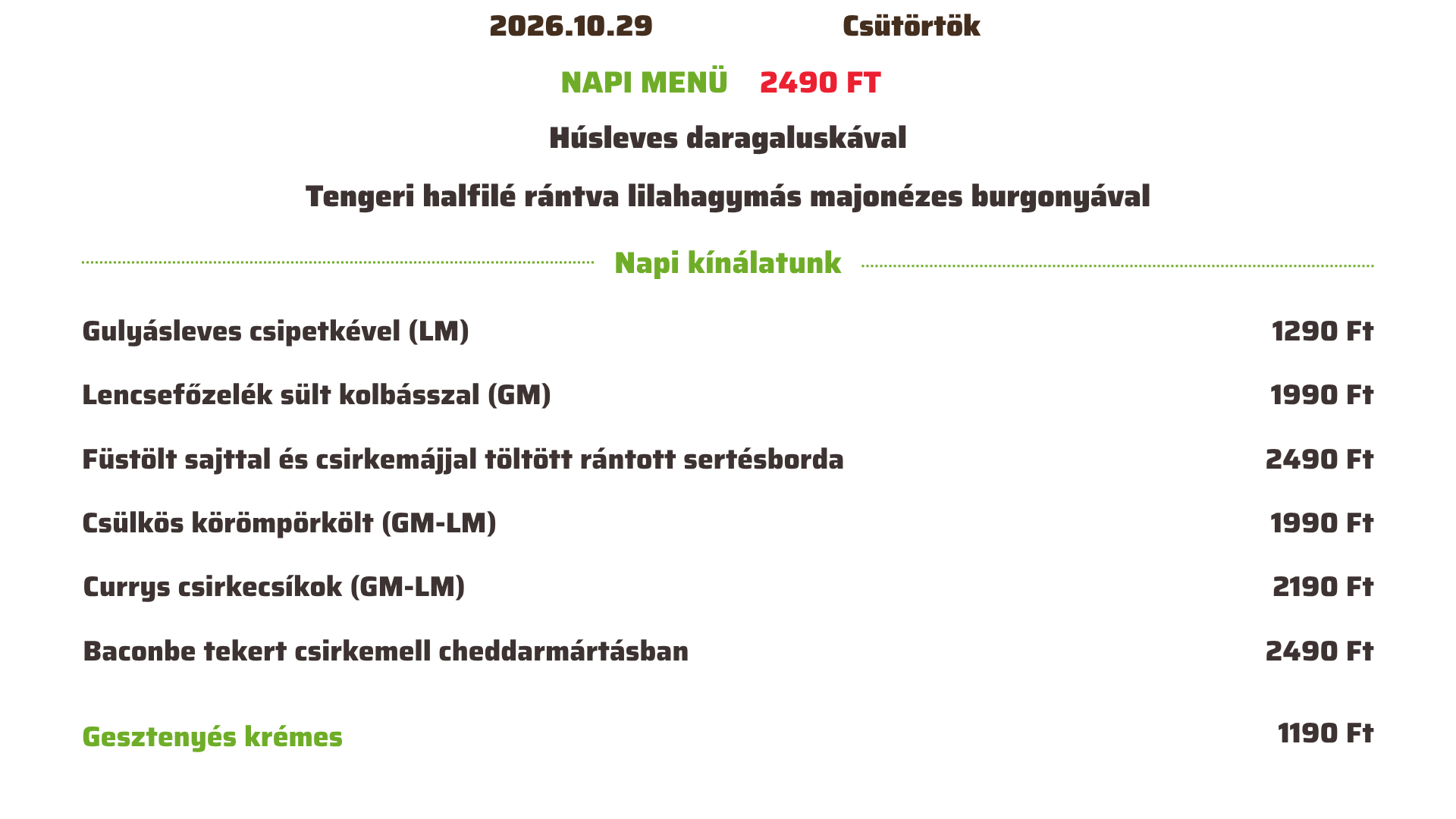 Csütörtök (2026.10.29.)