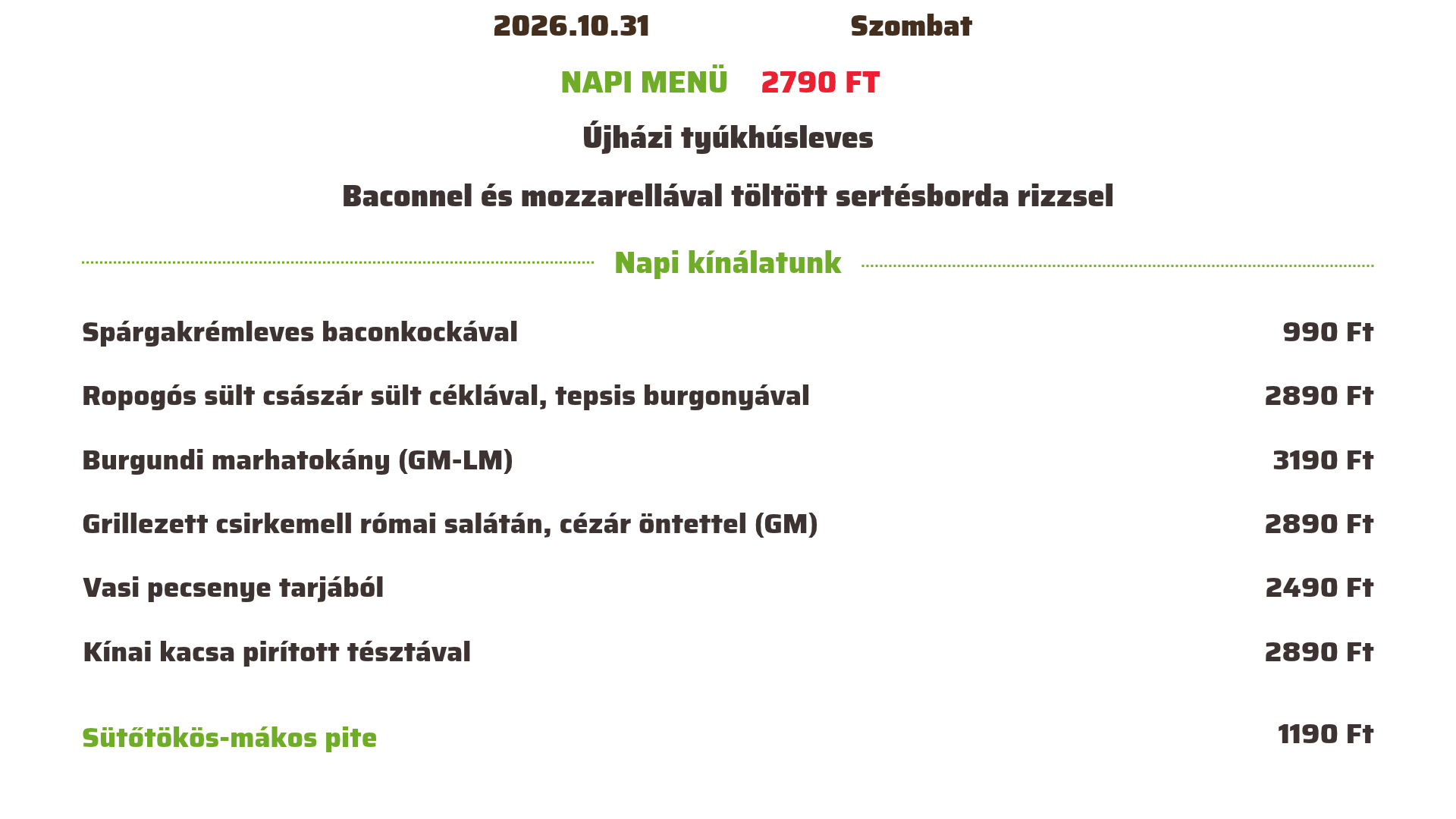Szombat (2026.10.31.)